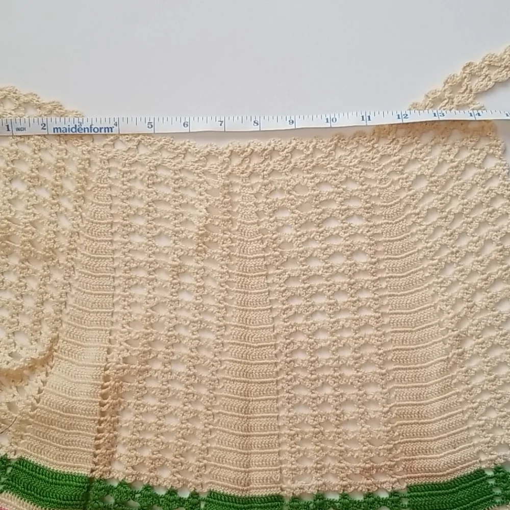 Vintage crochet cream, blue, pink half apron